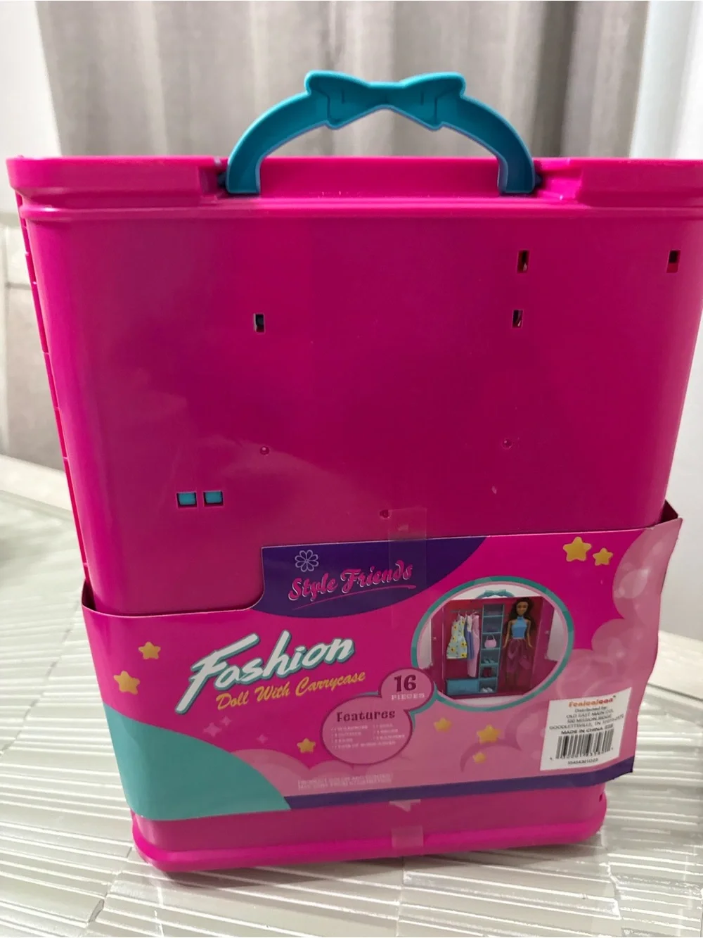 Pink Fashion Doll Wardrobe Playset with Blue Accents